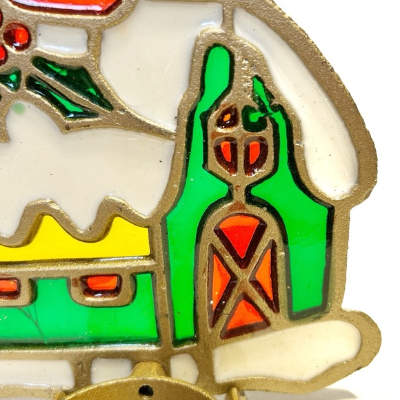 Vintage Holiday Christmas Stained Glass Tea Light Candle Holder House Cottage - Picture 8 of 11